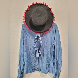 The Mask Cuban Pete Inspired Blue Ruffled Blouse W/ Black Hat Womens Size Xl-12